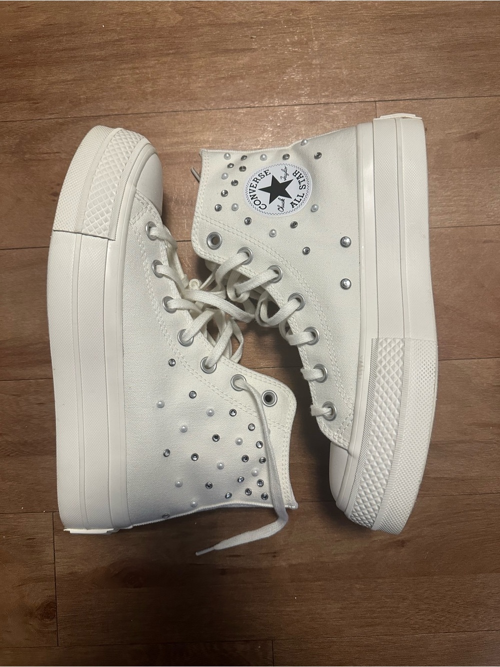 Converse White Platform High Top Sneakers with Stud Accents